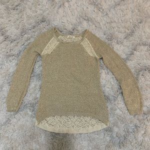 Pink Rose tan & cream oatmeal crocheted knit sweater S